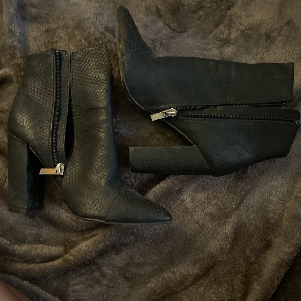 Black Textured Ankle Boots